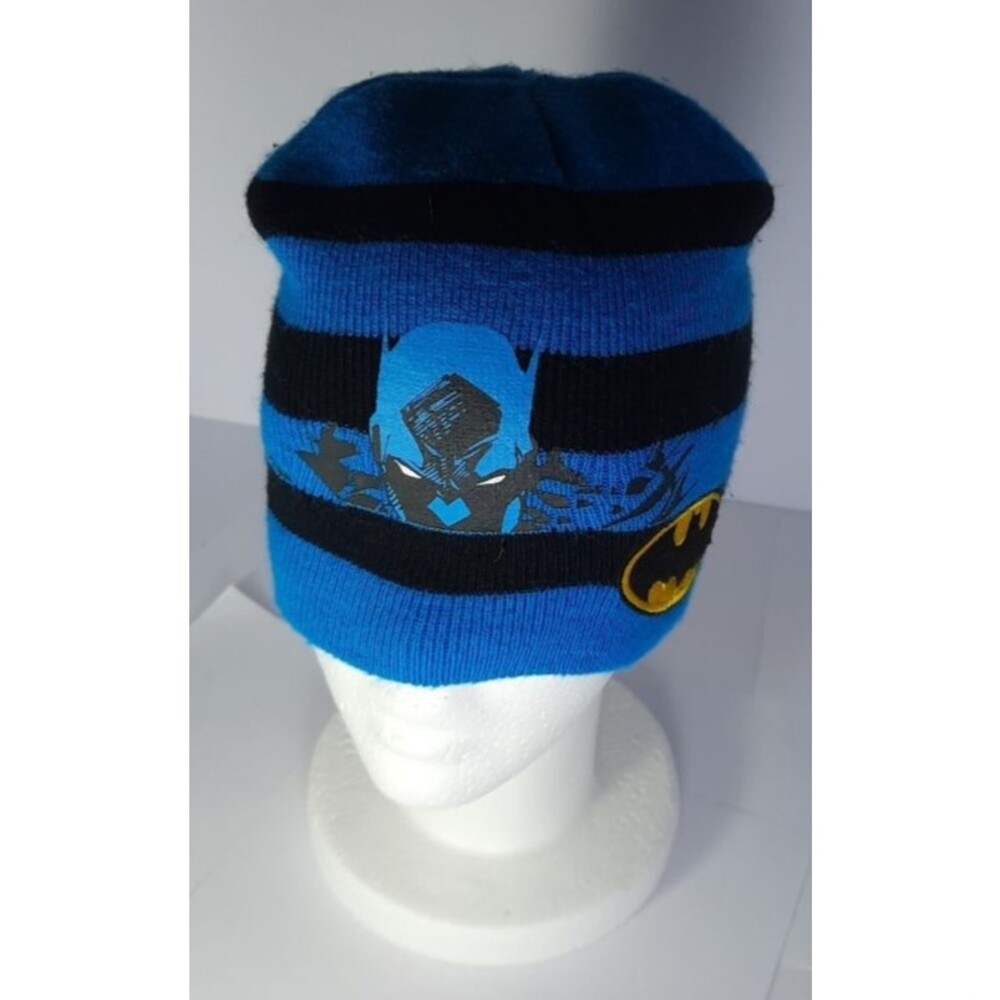 Batman Logo Beanie Winter Hat Cap Blue w/ Black Stripes yellow & Black Logo
